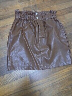 Brown Faux Leather Mini Skirt